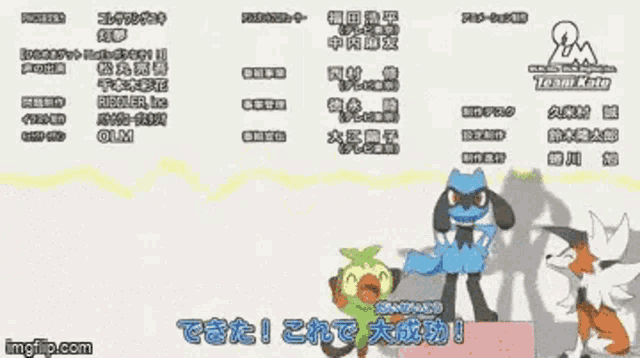 a fox and a pokemon are standing next to each other in a video .