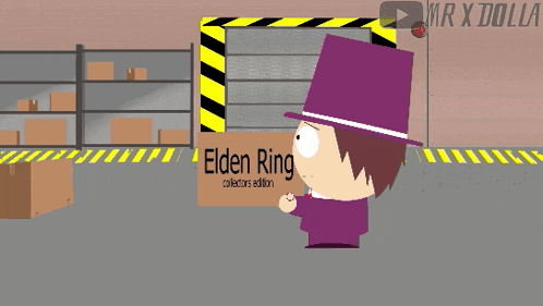 a cartoon character holding a sign that says elden ring