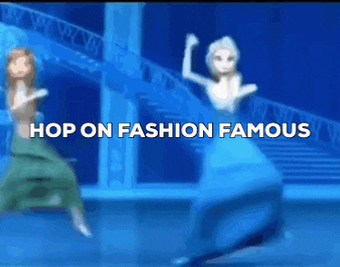 two dolls are dancing with the words hop on fashion famous in the background