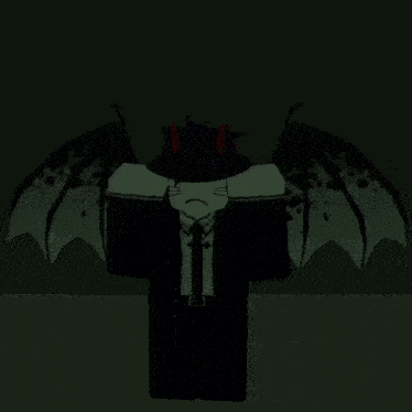 a cartoon character in a suit and tie has wings and horns on his head