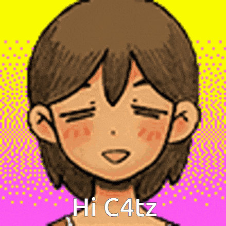 a cartoon of a girl with her eyes closed and the words `` hi c4tz '' written on the bottom .