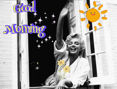 a marilyn monroe picture with the words good morning behind her