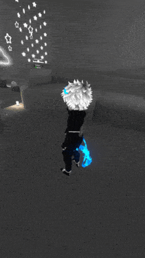 a person with a blue tail is standing in a room
