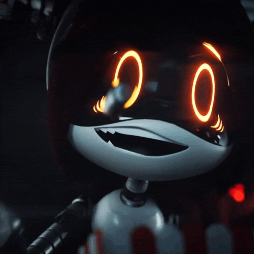 a close up of a robot with glowing eyes and the number 20