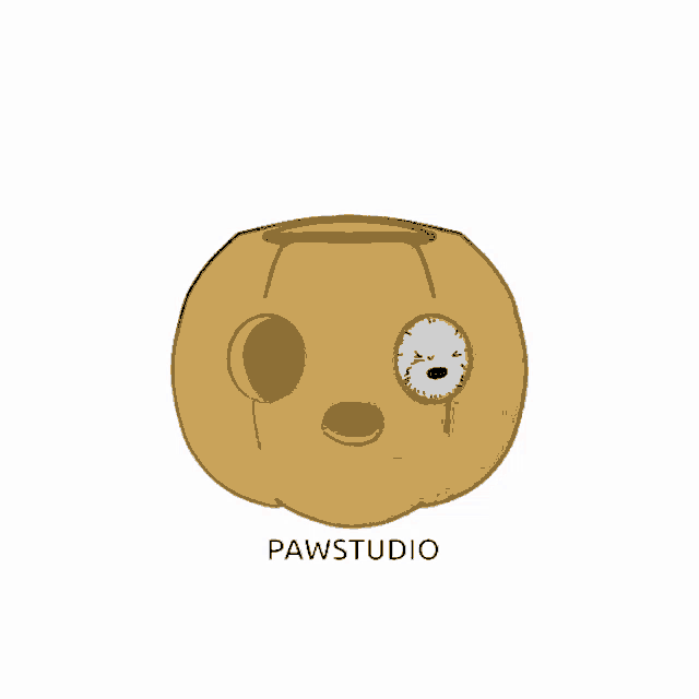 a cartoon drawing of a pumpkin with pawstudio written below it