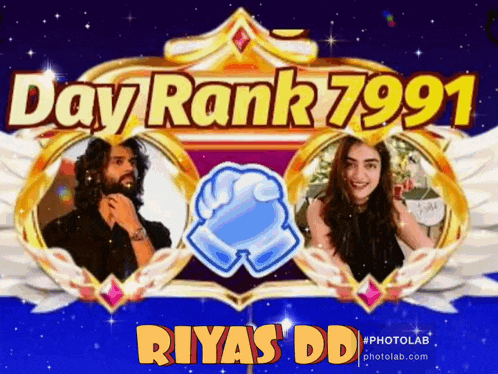 a picture of a man and a woman with the words day rank 7991 on the top