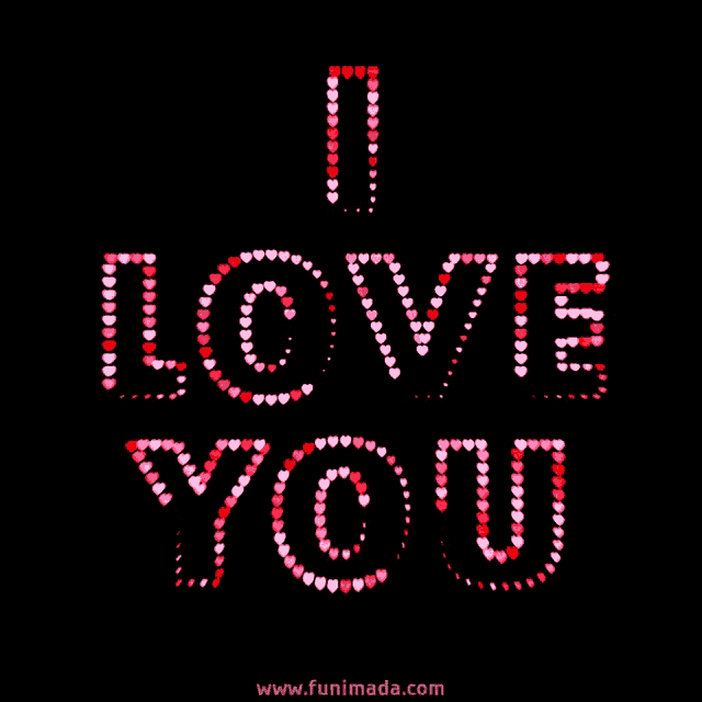 a sign that says i love you made of hearts on a black background