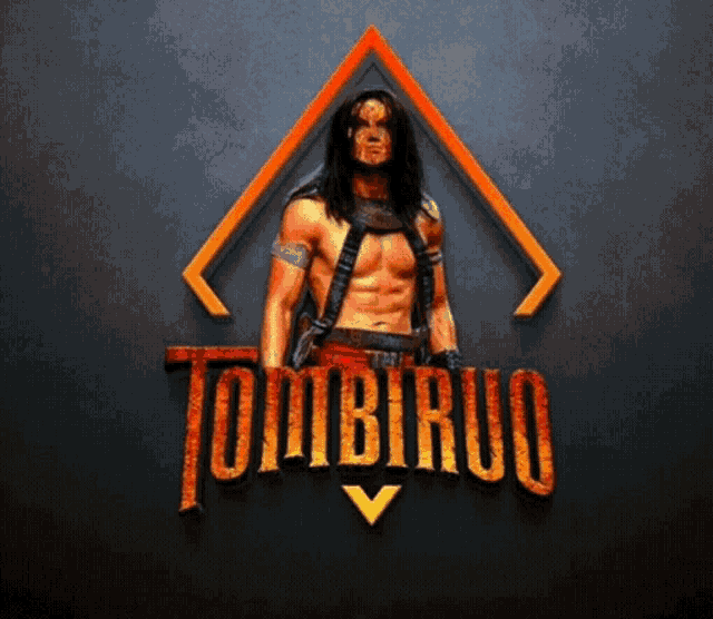 a shirtless man is standing in front of the word tombiruo