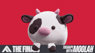 a stuffed cow is on a red background with the words " therapy with moolah " below it