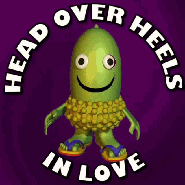 a picture of a cartoon character with the words head over heels in love around it
