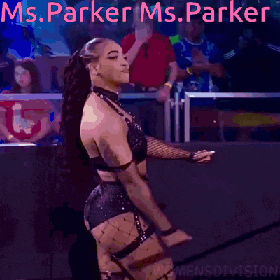 a woman is dancing in front of a crowd with the name ms. parker