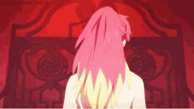 a picture of a girl with pink hair and the words ribbons-almark on the bottom