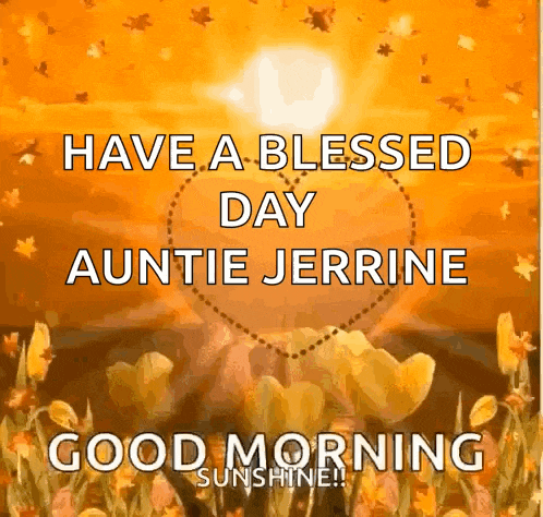 have a blessed day auntie jerrine good morning sunshine .