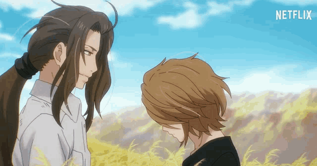a couple of anime characters standing next to each other with netflix written in the corner