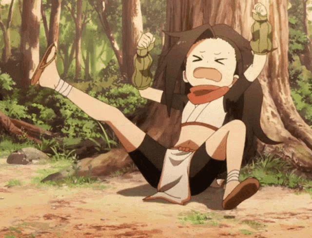 a cartoon girl is sitting on the ground with her legs up