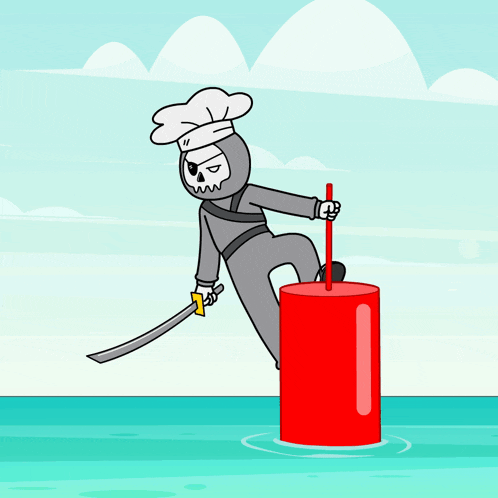 a cartoon character with a chef 's hat and sword