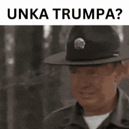 a man wearing a ranger hat with the words unka trumpa on the bottom