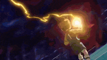 a lightning bolt strikes a person in a dark room