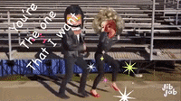 a cartoon of two people dancing with the words " you 're the one that i want " on the bottom