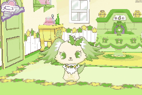 a pixel art drawing of a cat in a room