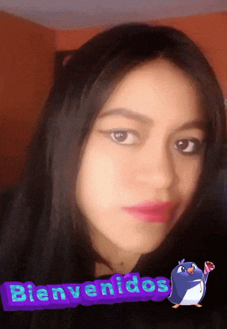 a girl with a penguin and the word bienvenidos