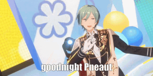 a cartoon character says goodnight pneaut in front of a flower