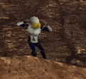 a video game character is jumping in the air while standing on a rock .