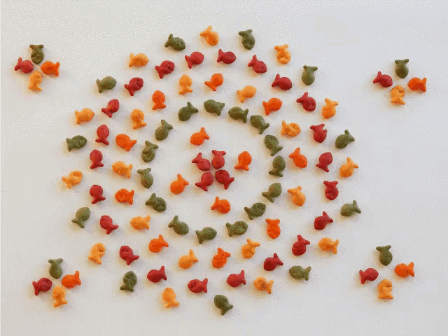 a bunch of goldfish crackers are arranged in a circular pattern