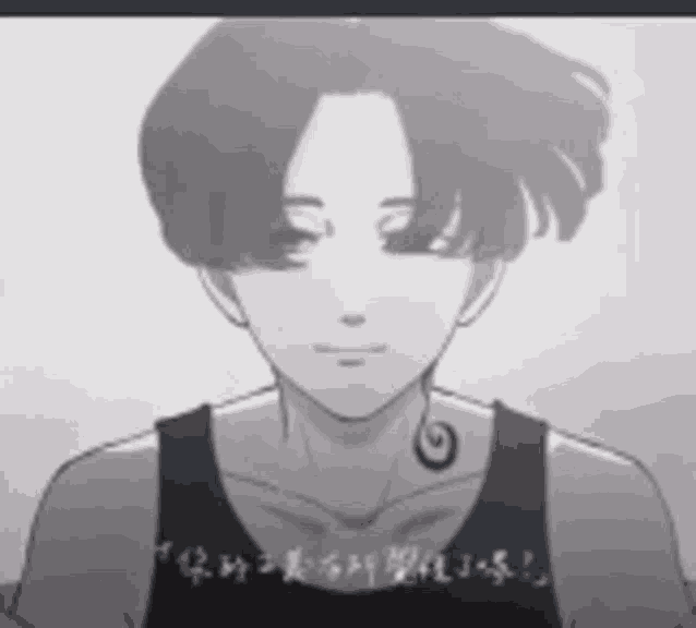a black and white drawing of a boy with a tattoo on his neck