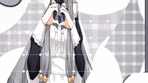 a girl in a maid costume is making a heart with her hands