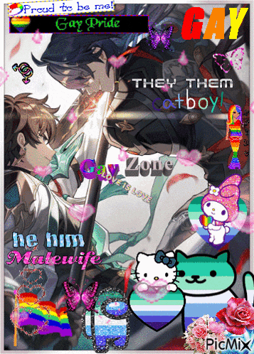 a poster that says proud to be me gay pride they them cat boy