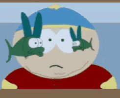 a cartoon character from south park has a fish in his eyes
