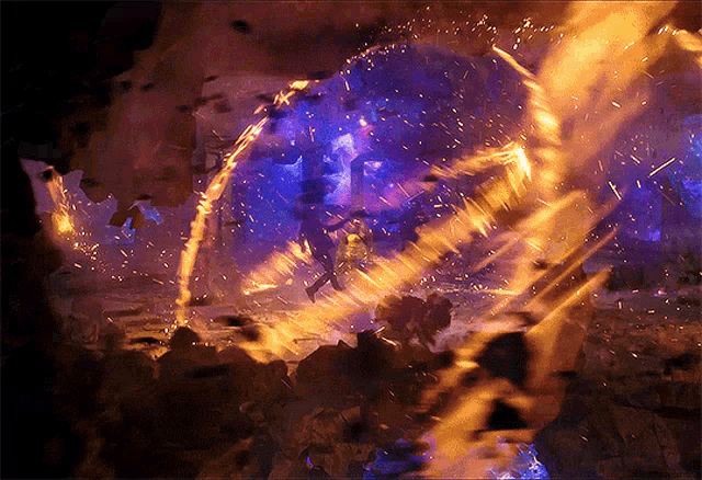 a painting of a person surrounded by fire