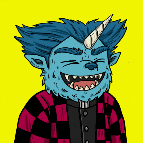 a cartoon drawing of a monster with a horn on its head