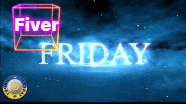 the word friday is on a blue background with stars