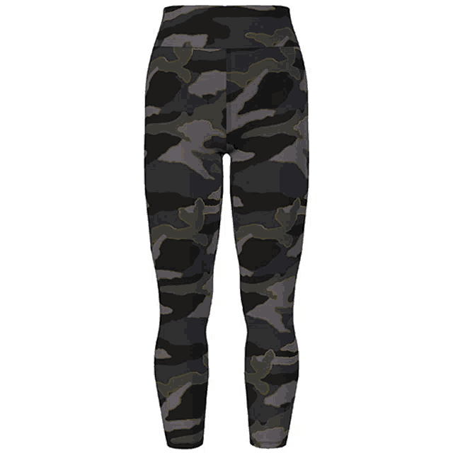 a pair of black leggings with a camo pattern on them