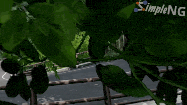 a yellow car is driving down a road with simpleng written on the bottom right