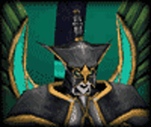 a pixel art illustration of a knight with wings and a helmet .
