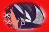 a close up of a person 's eye with a red background