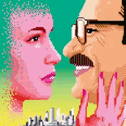 a pixel art illustration of a man and a woman