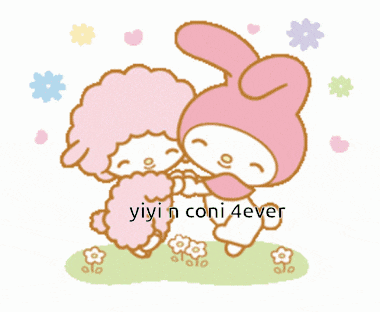 a picture of a sheep and a bunny with the words " yiyi n coni 4ever " on the bottom