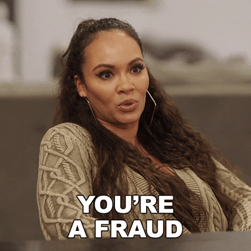 a woman says you 're a fraud while sitting down