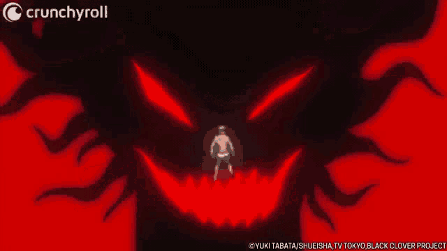 a crunchyroll ad shows a demon with red eyes