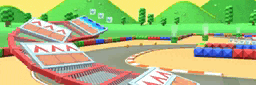 a cartoon illustration of a race track with aaa signs on the side