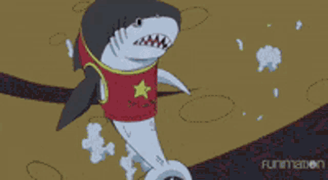 a close up of a shark 's mouth with the word funimation in the bottom right corner