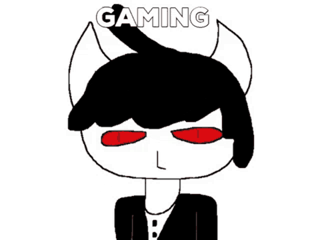 a cartoon character with red eyes and the word gaming written on it
