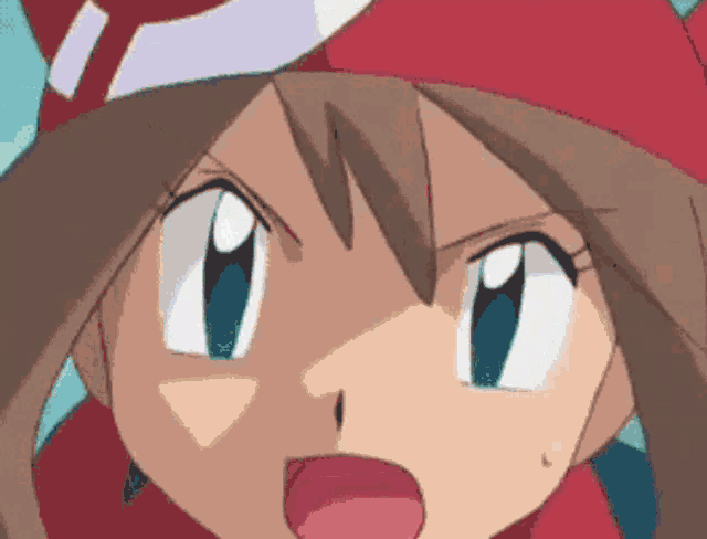 a close up of a cartoon character 's face with a red hat