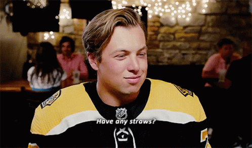 Boston Bruins Charlie Mcavoy GIF - Boston Bruins Charlie Mcavoy Have Any Straws GIFs