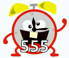 a cartoon alarm clock with arms and legs and the number 555 on it