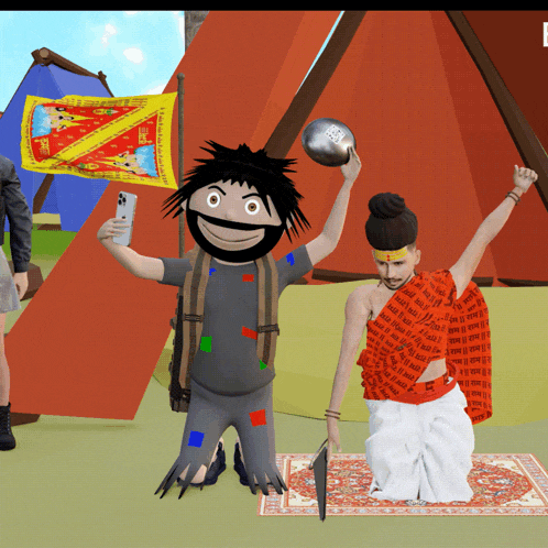 a cartoon character is holding a ball and a flag that says " i love you " on it